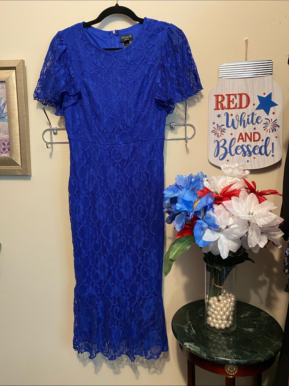 Alexis B Nites Cobalt Blue Lace Midi Dress Size 4